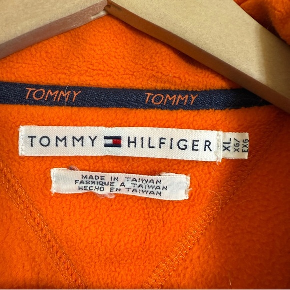 VTG Y2K Tommy Hilfiger Full Zip Fleece Vest Women Size XL Orange Clueless Vibes - Picture 2 of 11